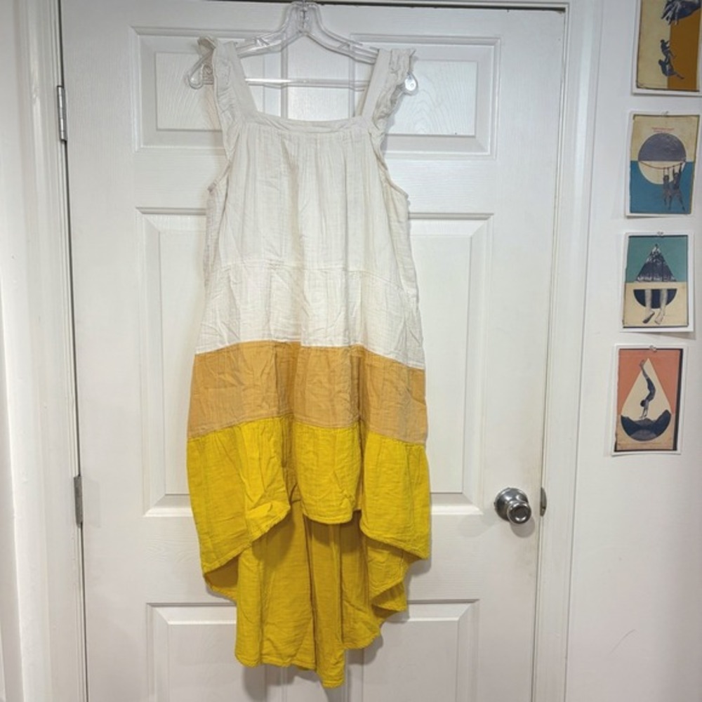 Mud Pie Cotton M Ruffle Sleeve Tiered Colorblock Muslin Shift Sun Dress Cottage - Picture 2 of 9